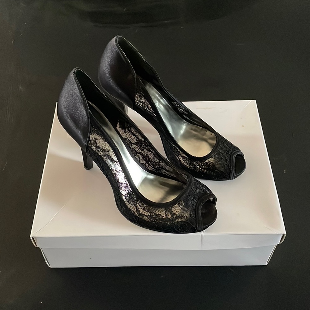 Style&Co black lace pee-toe heels